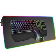 Havit Mechanical Keyboard and Mouse Combo RGB Gaming 104 Keys Blue Switches Wired USB Keyboards with Detachable Wrist Rest, Programmable Mouse, RGB Large Gaming Mouse Pad for PC Ga