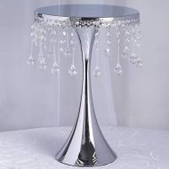 Efavormart.com Efavormart 17 Tall Silver Metallic Trumpet Cake Riser Centerpiece with Hanging Acrylic Crystal Chains Wedding Dessert Cake Stand