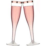 [아마존베스트]LOMOFI 30 Plastic Rose Gold Rimmed Champagne Flutes | 5.5 oz. Clear Hard Disposable Cups for Wedding , Party Toasting, Mimosa or Cocktails