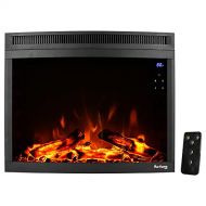 e Flame USA Edmonton 28 inch Curved LED Electric Fireplace Stove Insert with Remote 3 D Log and Fire Effect
