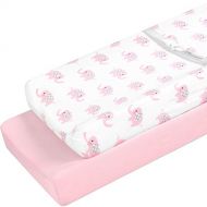 TILLYOU Jersey Cotton Elephant Changing Pad Covers- Ultra Soft Cozy Hypoallergenic Cradle Sheet Unisex Change Table Sheets for Baby Girls Boys - Fit 32/34 x 16 Pad - 2 Pack, Elepha
