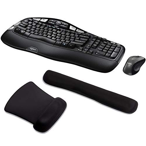 로지텍 Logitech MK550 Wireless Wave Keyboard and Mouse Bundle with Waverest Gel Wrist Pad and Gel Mouse Pad