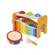 Hape Pound, Tap, & Shake! Music Set - Award Winning Wooden Pounding Bench, Baby Xylophone, and Tap Along Tambourine - Developmental, Non-Toxic, Montessori Musical Toys for Toddlers