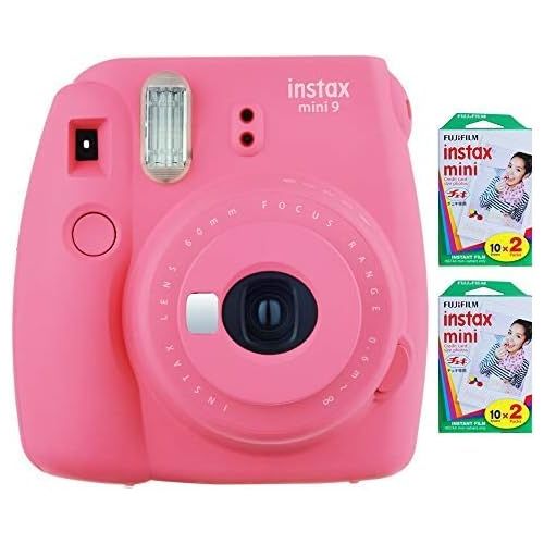 후지필름 Fujifilm Instax Mini 9 Instant Camera (Flamingo Pink) with 2 x Instant Twin Film Pack (40 Exposures)