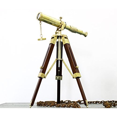  [아마존베스트]CollectiblesBuy Antique Handmade Tripod Telescope Desktop Decorative Shiny Brass Wooden Stand