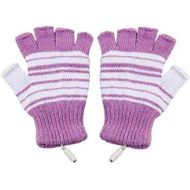 [아마존베스트]Kbinter USB 2.0 Powered Stripes Heating Pattern Knitting Wool Cute Heated Gloves Fingerless Hands Warmer Mittens Laptop Computer Warm Gloves for Women Men Girls Boys (Purple)