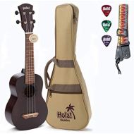 Hola! Music HM-121BK+ Deluxe Mahogany Soprano Ukulele Bundle with Aquila Strings, Padded Gig Bag, Strap and Picks - Black