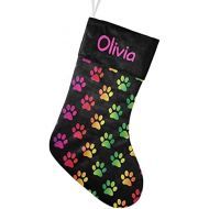 CUXWEOT Personalized Rainbow Paw Dog Christmas Stocking Customize Name Decor for Xmas Tree Fireplace Hanging Party 17.52 x 7.87 Inch