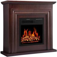 Antarctic Star 36 Electric Fireplace with Mantel Package Freestanding Fireplace Heater Corner Firebox with Log & Remote Control, Adjustable Flame 750-1500W, Brown