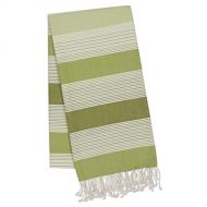 DII Design Imports Green Stripe Fouta Towel a Beach Towel, a Blanket, a Shawl - One Fouta Does It All! Oversized 39 X 78, 100% Natural Cotton
