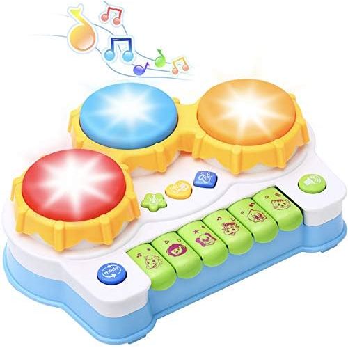  [아마존베스트]KingsDragon Musical Keyboard Piano Drum Set,Baby Drum Musical Toy with Music and Lights,Infant Early Educational Development Toys for Toddler and Babies
