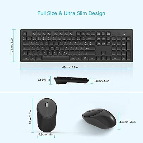  [아마존베스트]WisFox Wireless Keyboard Mouse Set 2.4GHz Ultra Thin Advanced Silent Keyboard Mouse Wireless Combo Full Size with USB Nano Receiver for Laptop, PC, QWERTZ German (Black)