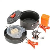 HAHFKJ Outdoor Camping Hiking Cookware with Mini Camping Piezoelectric Ignition Stove Backpacking Cooking Picnic Pot Stove Set