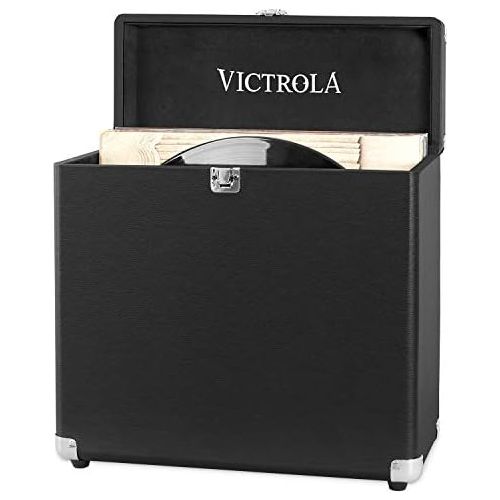  Innovative Technology Victrola Vintage Vinyl Record Storage Carrying Case for 30+ Records, Black - VSC-20-BK, One Size