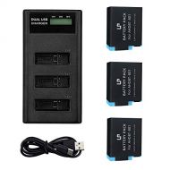 Hero 8/7/6/5 Battery, LP 3-Pack 1500mAh Replacement Battery & Triple Slot LCD Display Type-C Fast Charger, Compatible with GoPro Hero 2018, Hero 8 Black, Hero 7 Black, Hero 6 Black