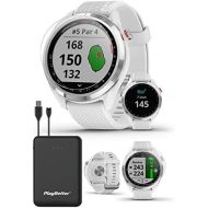 Garmin Approach S42 (Silver/White) Golf GPS Watch Power Bundle with PlayBetter Portable Charger & HD Tempered Glass Screen Protector Pack - Stylish Golfing Smartwatch for Lowering