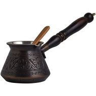 DEMMEX Demex Kaffeekanne, 2 mm dick, aus Kupfer, Tuerkisch, griechisch, arabisch, mit Gravur von Cezve Ibrik Briki mit Holzgriff und Holzloeffel, fuer 3 Personen Antique Copper