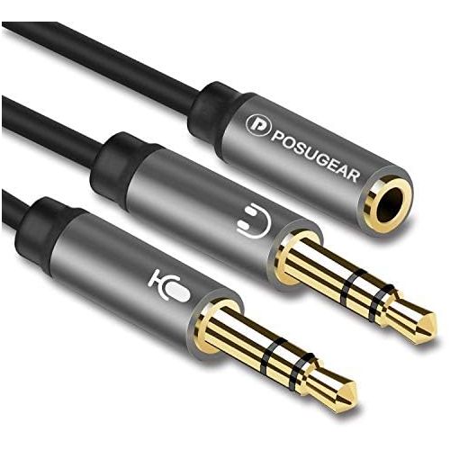  [아마존베스트]POSUGEAR Audio Y Splitter Adapter, 3.5 mm Female to Double 3.5 mm Jack Plug (Headset and Microphone) Audio Splitter Cable Headphones for Headset/Desktop/Laptop