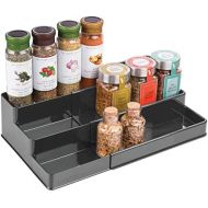 mDesign Plastic Adjustable, Expandable Kitchen Cabinet, Pantry, Shelf Organizer/Spice Rack with 3 Tiered Levels of Storage for Spice Bottles, Jars, Seasonings, Baking Supplies - Ch
