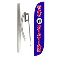 LookOurWay Gas Station Feather Flag Complete Set with Pole & Ground Spike