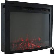 Sunnydaze Contemporary Comfort 28-Inch Indoor Electric Fireplace Insert - Modern Horizontal Recessed Electronic Fireplace - 9 Color Options for Flames/Logbed - Black Finish