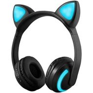 [아마존베스트]Docooler Wireless Bluetooth Headset Luminous Cat Ear Headphones Stereo Music Headphones Handsfree with Microphone Colourful Light Adjustable Headband for Desktop Laptop Tablet PC S