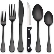 [아마존베스트]LIANYU 24-Piece Black Silverware Set, Stainless Steel Flatware Cutlery Set for 4, Modern Eating Utensils Tableware, Mirror Finish, Dishwasher Safe
