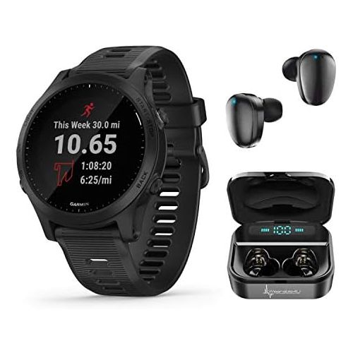  Garmin Forerunner 945 Premium GPS Running/Triathlon Smartwatch with Included Wearable4U Earbuds with Charging Case Bundle (Black +Earbuds)