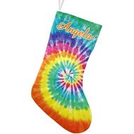 CUXWEOT Personalized Tie Dye Spiral Rainbow Christmas Stocking Customize Name Decor for Xmas Tree Fireplace Hanging Party 17.52 x 7.87 Inch