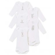 Petit+Bateau Petit Bateau Baby Bodysuit Set of 5 Long Sleeves Rabbit Motif 1month White
