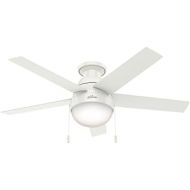 Hunter Anslee Indoor Low Profile Ceiling Fan with LED Light and Pull Chain Control, 46, White