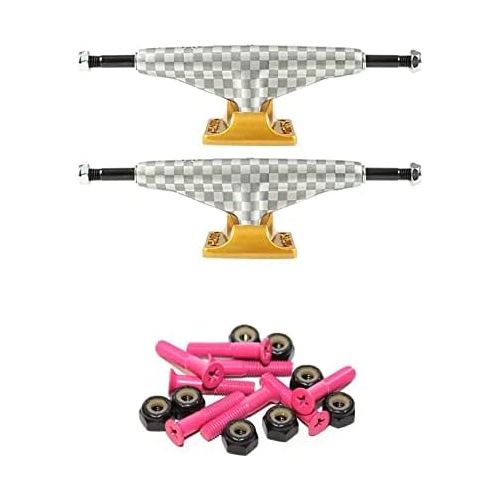  Warehouse Skateboards Tensor Trucks Rodney Mullen Mag Light Slicks Gold Skateboard Trucks - 5.25 Hanger 8.0 Axle with 1 Unicorn Pink Hardware - Bundle of 2 Items