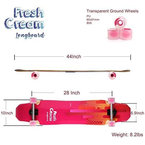  WHOMEPro Design 44 Inch Longboard Skateboard Complete - DancingFreeStyleSlide Cruiser - Fresh Cream Longboardsfor Adult Kids & Beginner