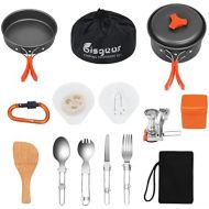 Bisgear 16 Pcs Camping Cookware Stove Carabiner Folding Spork Set Outdoor Camping Hiking Backpacking Non-Stick Cooking Picnic Knife Spoon
