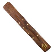 인센스스틱 Alternative Imagination Peace Sign Inlay Wooden Incense Holder, 10 Inches Long, for Single Incense Sticks
