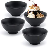 [아마존베스트]Happy Sales, Japanese Style Ceramic Rice Bowls, Soup, Cereal, Dessert Bowls 4 pc (black)