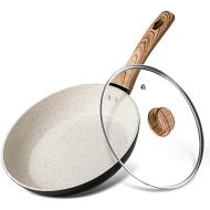 [아마존베스트]MICHELANGELO Small Frying Pan with Lid, Stone Nonstick Frying Pan with Bakelite Handle, Stone-Derived Non-Stick 8 Inch Frying Pan, White Stone Nonstick Frying Pan with Lid - 8 Inch