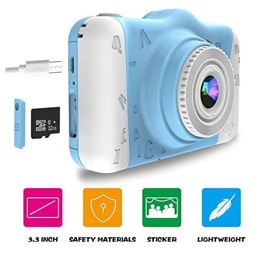  WOWGO Kids Digital Camera - 12MP Childrens Camera with Large Screen for Boys and Girls, 1080P Rechargeable Electronic Camera with 32GB TF Card