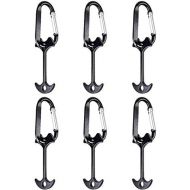 TRIWONDER Fish Bone Nails with Carabiner Clips, Deck Plank Road Camping Rope Buckle Tent Windproof Rope Fishbone Stakes Cord Hook Aluminum Anchor Buckle (Long Black Nails + Carabin