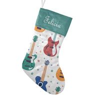 CUXWEOT Personalized Guitar Music Cartoon Dot Christmas Stocking Customize Name Decor for Xmas Tree Fireplace Hanging Party 17.52 x 7.87 Inch