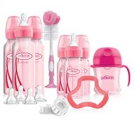 Dr. Browns Options+ Baby Bottles Pink Gift Set with Silicone Teether, Pink Sippy Cup, Pink Bottle Brush and Travel Caps, Includes 6 Narrow Pink Baby Bottles