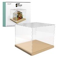 Hands Craft Miniatures Dollhouse Super Clear Acrylic Dustcover Collectible Display Case Wooden Base (DF01M)