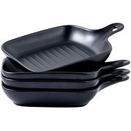 [아마존베스트]Bruntmor Set Of 4 Matte Glaze Ceramic Food Serving Plate With Skillet Look Handle Baking Dish 6.5 Dinner Plates, Black