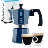 GROSCHE Milano Stovetop Espresso Maker Blue 6 Espresso cup size and Turin Double Walled Espresso Cups