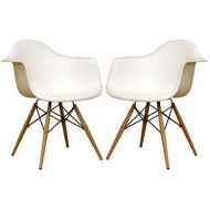 Baxton Studio Fiorenza White Plastic Armchair with Wood Eiffel Legs, Set of 2