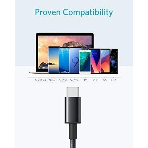 앤커 USB Type C Cable, Anker [2-Pack 3Ft] Premium Nylon USB-C to USB-A Fast Charging Type C Cable, for Samsung Galaxy S10 / S9 / S8 / Note 8, LG V20 / G5 / G6 and More(Black)