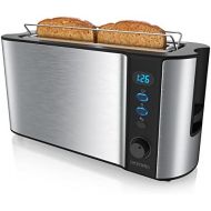 Arendo - Automatik Toaster Langschlitz - mit Defrost Funktion - warmeisolierendes Doppelwandgehause - automatische Brotzentrierung - Broetchenaufsatz - herausziehbare Kruemelschublad