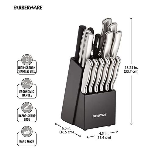  [아마존베스트]Farberware Stamped 15-Piece High-Carbon Stainless Steel Knife Block Set, Steak Knives