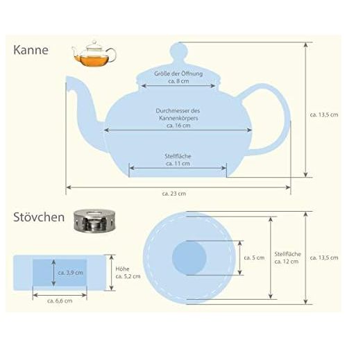  Aricola Teeset Melina 1,3 Liter. Glas-Teekanne 1,3 Liter mit Glassieb, 4 doppelwandige Teeglaser 360ml und Edelstahlstoevchen
