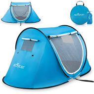 Abco Tech Pop Up Tent - Automatic Instant Tent - Portable Cabana Beach Tent - Fits 2 People - Windows and Doors on Both Sides - Water Resistant, UV Protection Sun Shelter - Carry Bag Include